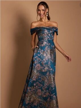 Azazie Atelier Teal Floral Maxi Dress